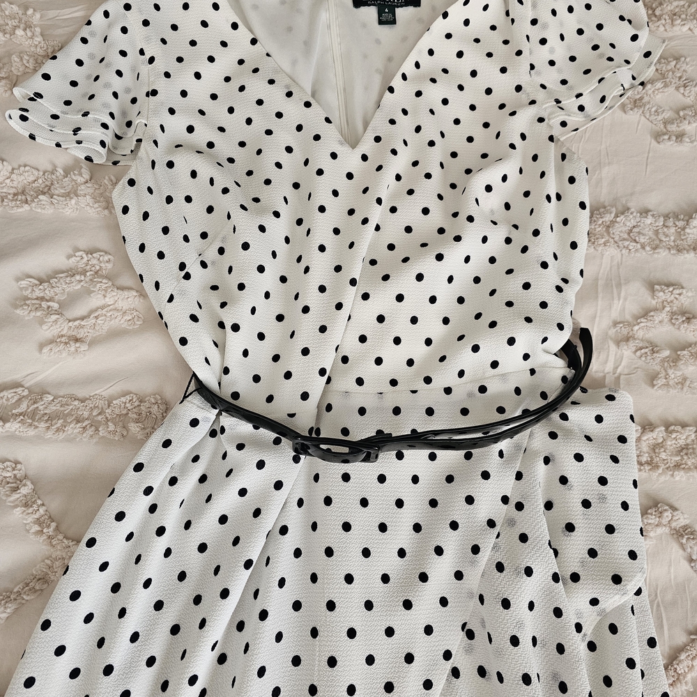 Ralph Lauren White Midi Dress with Black Polka Dots - Picture 9 of 10